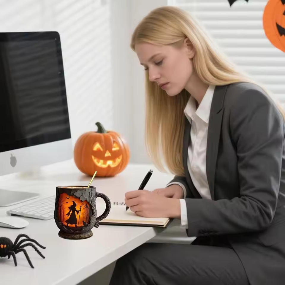 Strega e Gatto – Tazza Artigianale 3D di Halloween