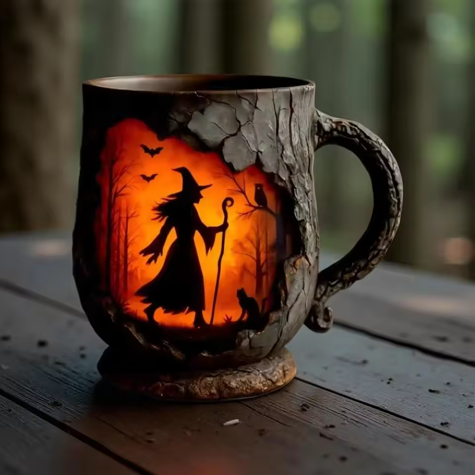 Strega e Gatto – Tazza Artigianale 3D di Halloween